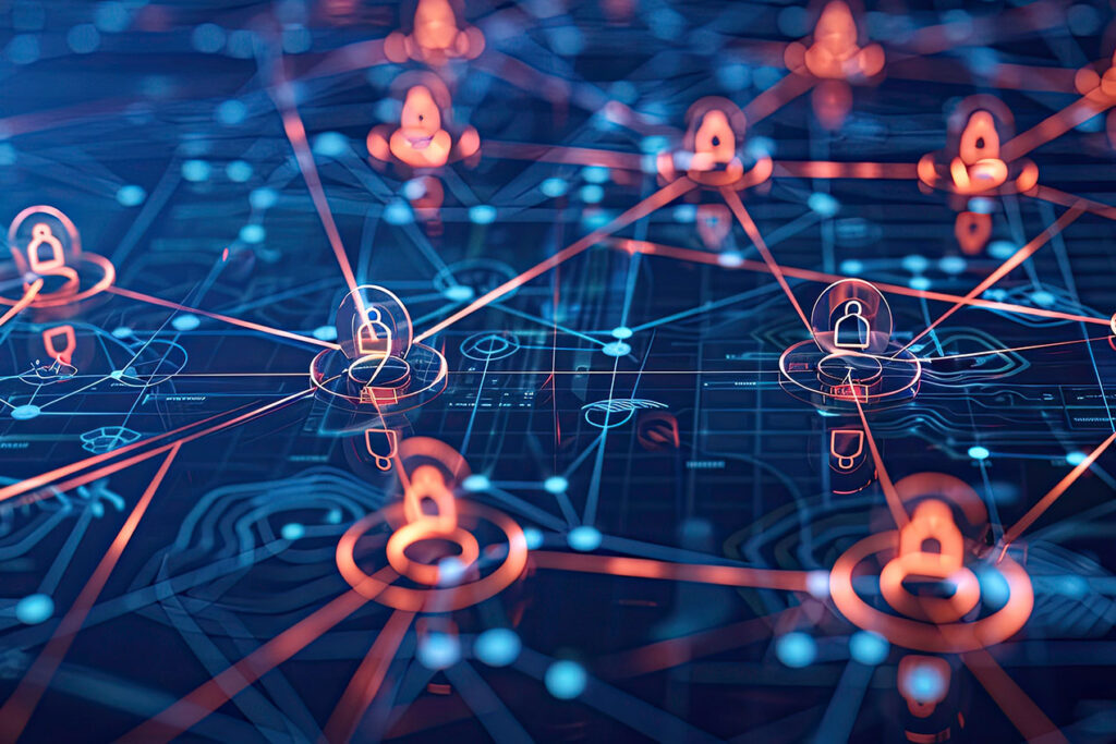 Digital illustration över ett kundnätverk. Bilden symboliserar hur CRM-systemet kan hjälpa till att hitta och identifiera potentiella kunder för att sedan kunna konvertera dessa till nya kunder.